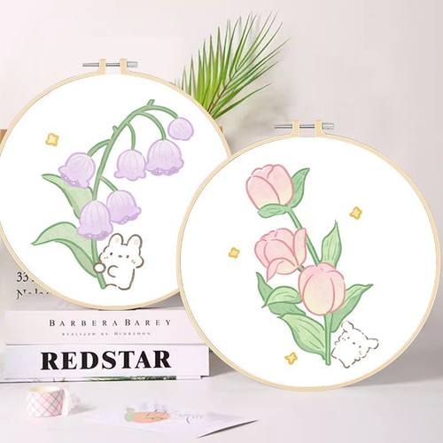 可爱郁金香小白兔十字绣墙上挂件小件绣绷手工简单初学者新手刺绣