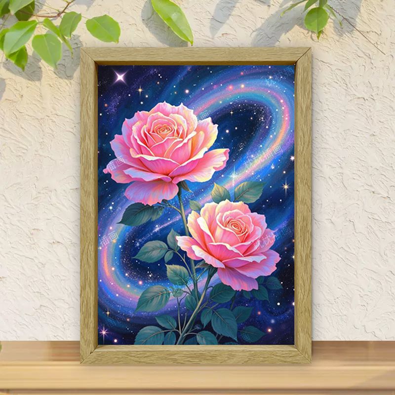 星际玫瑰梵高星空玫瑰十字绣满绣客厅高级感挂画有框床头摆台画
