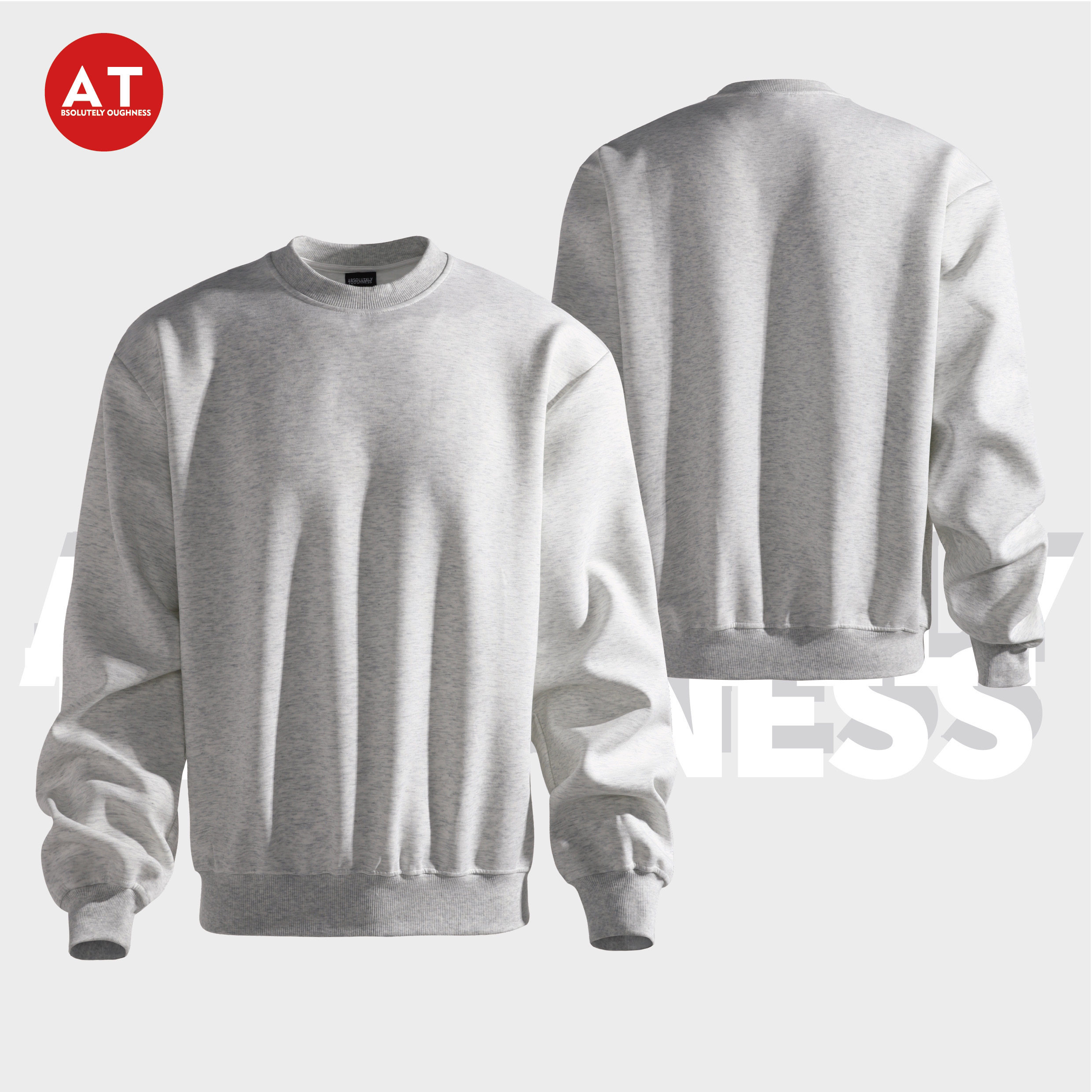 ABSTOUGH小领口boxy短宽圆领卫衣男士百搭休闲宽松打底套头男长袖