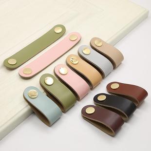 直销新款北欧现代简约柜门皮拉手梳妆台衣柜抽屉皮革把手皮箱包礼