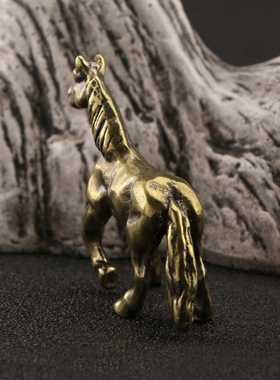 新款直销国潮仿古玩黄铜骏马摆件茶宠书房装饰品古铜十二生肖马工