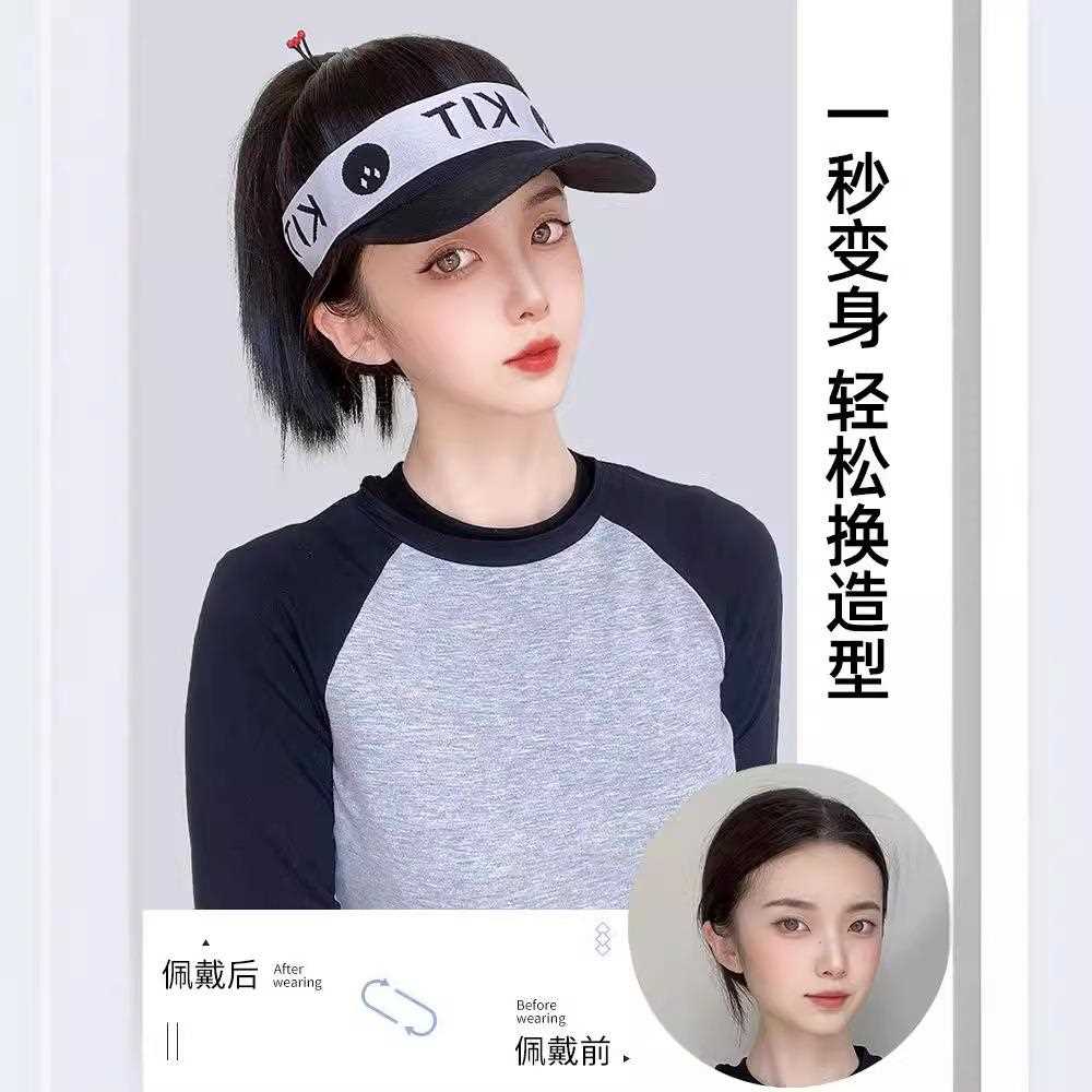 新款直销棒球帽假发一体女时尚空顶薄款透气中长直发鸭舌帽高马尾