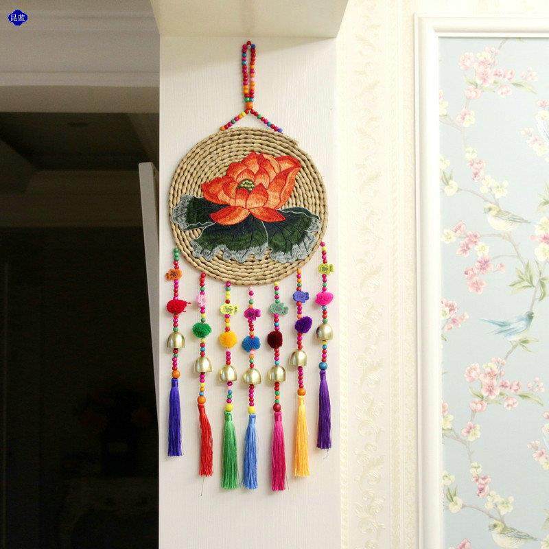直销新款特色创意云南民族风刺绣家居墙壁装饰挂件手工草编荷花孔,家居饰品,壁饰,淘宝优惠券,粉丝福利购,淘宝优惠卷