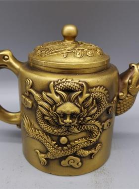 新款直销古玩杂件仿古做旧黄铜茶壶 龙凤茶壶 做旧仿古 装饰品摆