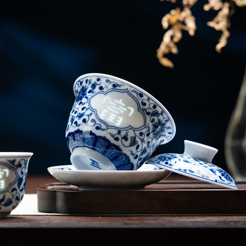 富玉陶瓷景德镇青花玲珑功夫茶具套装家用2026新款办公室泡茶专用