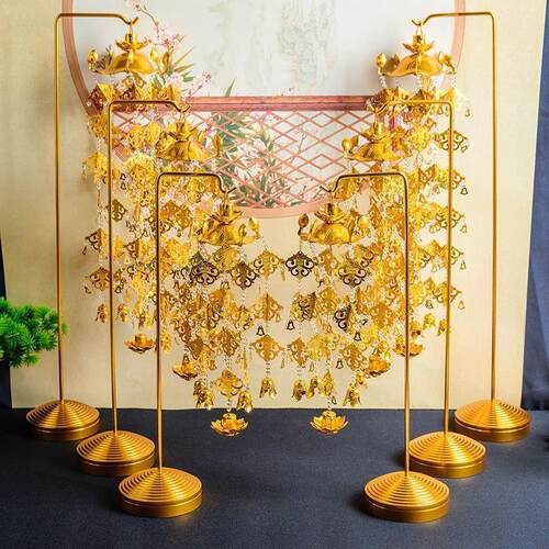 铝金莲花佛前供花供具手工鎏金璎珞宝盖供佛幢幡摆件装饰佛堂寺庙