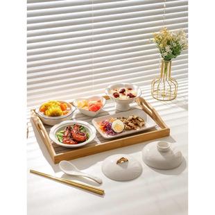 竹质托盘一人食茶盘点心盘家用收纳放水杯果盘月子餐餐具套装 日式