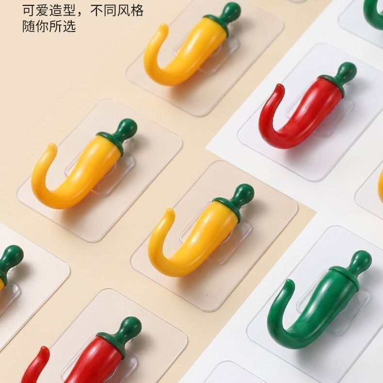 大学生新款创意辣椒挂衣钩免打孔固定门后钥匙挂钩入户玄关衣服