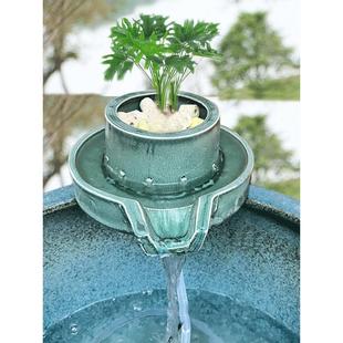 石磨循环流水摆件磨盘陶瓷鱼缸过滤器养鱼石槽茶桌客厅阳台庭院造