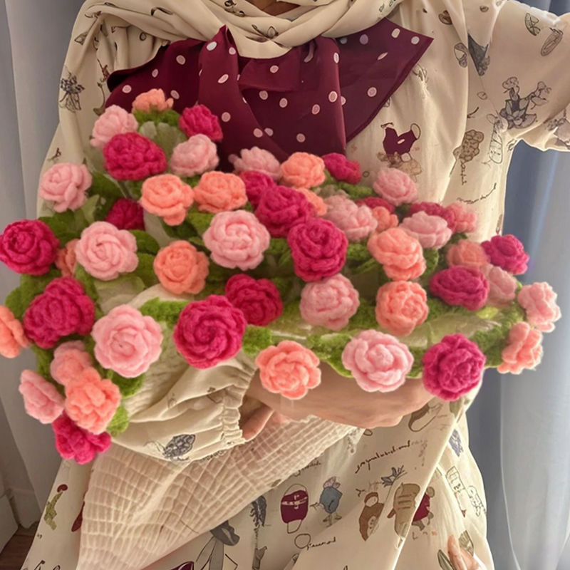 手工diy玫瑰花毯子毛线编织材料包郁金香花束宝宝毯钩针创意礼物