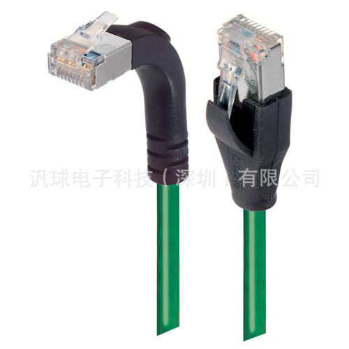 L-COM TRD815SRA2GR-1 超5类屏蔽直角型跳线RJ45绿色 1英尺/0.3米