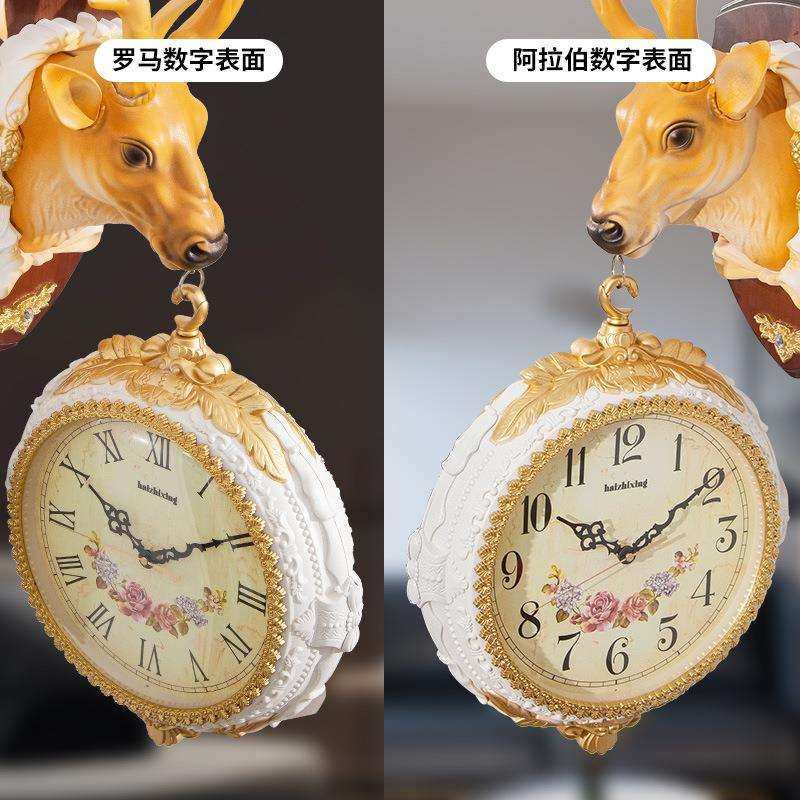 鹿头双面挂钟现代网红轻奢精美钟表酒店家用客厅挂墙时钟风北欧