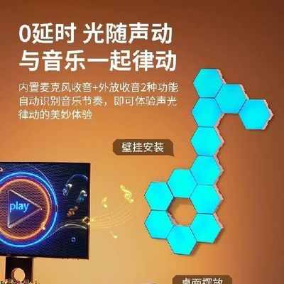 六角模块拼接追光灯智能电竞氛围拾音律动气氛灯星座灯条蓝牙幻彩