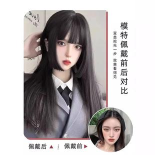 直销新款假发女公主切黑棕色长发自然仿真甜美姬发式长直发全头套