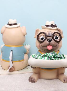 直销新款卡通动物鹿桌上树脂收纳盘纸抽盒创意多功能抽纸盒桌面装