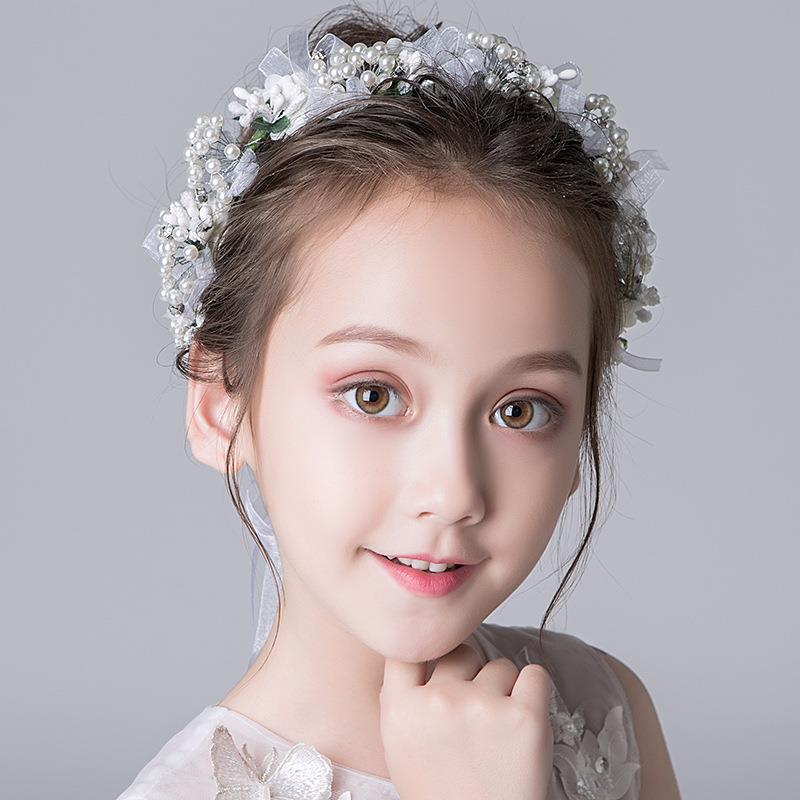 新款直销儿童花环头饰奶白色头花唯美编织新娘发饰韩式珍珠花童配
