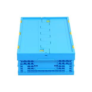 直销新款蓝色带翻盖塑料折叠周转筐600-170连锁超市折叠筐门店陈