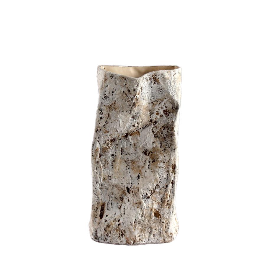 直销新款Zara 高级感侘寂复古陶瓷高级软装设计师款粗陶纸袋花瓶