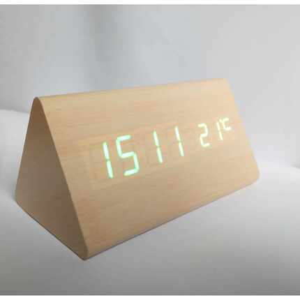 直销新款三角形声控木头钟电子钟LED日期温度电子闹钟时钟智能钟