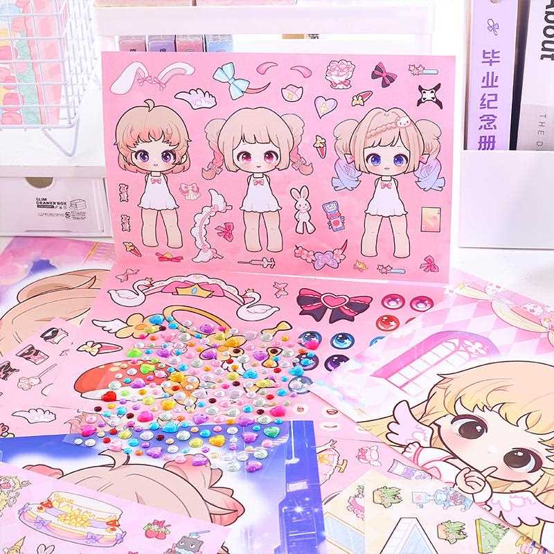 直销新款卡通拼贴咕卡手账套装礼盒 高颜值萌趣换装贴纸手账贴纸