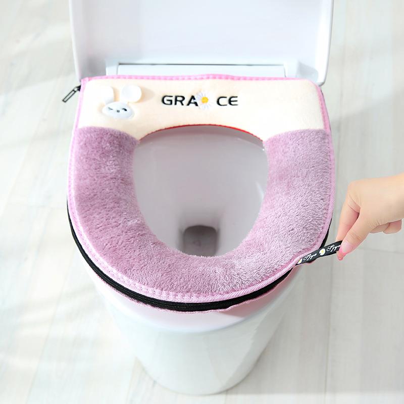 直销新款马桶坐垫拉链款刺绣提手冬季保暖防水坐便器垫四季通用款