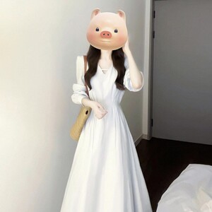 简单大级感秋季穿搭2025新款法式V领蓝色长袖收腰连衣裙子女