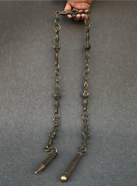 直销新款仿古纯铜狮子头黄铜九节鞭摆件武术鞭练功鞭古玩杂项铜器