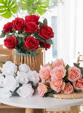 直销新款10头玫瑰花束植物仿真花手捧花家居装饰婚庆假花MW23313