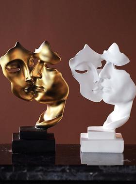 直销新款欧式沉默是金情侣抽象人物雕塑摆件家居客厅样板房电视柜