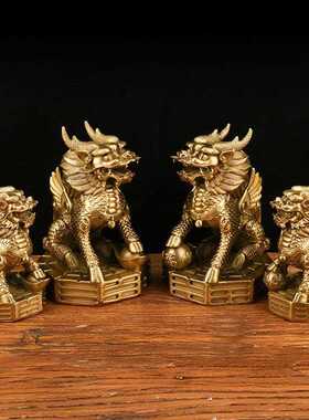 直销新款铜麒麟摆件铜八卦财富麒麟铜书卷麒麟一对八卦麒麟