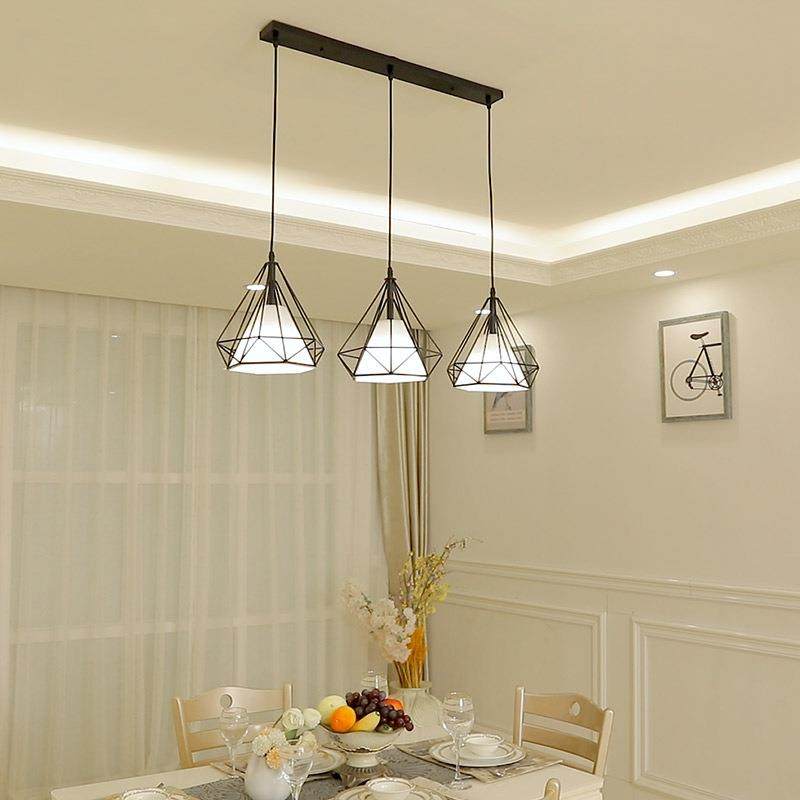 新款直销北欧创意个性复古工业风loft酒吧台咖啡餐厅钻石吊灯三头,家装灯饰光源,智能吊灯,淘宝优惠券,粉丝福利购,淘宝优惠卷
