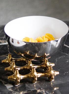 直销新款欧式不锈钢轻奢水果盘客厅茶几餐台零食盘创意果盆果兜摆