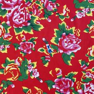 直销新款全棉纱卡斜纹布料 东北大花布纯牡丹花印花民族风服饰大