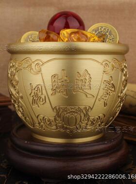 直销新款黄铜米缸聚财聚宝盆纯铜招财米缸铜盆招米进米金蟾铜缸摆