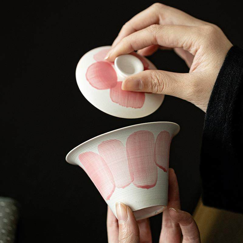 新款直销手工粉引侘寂风马蹄盖碗家用陶瓷泡茶碗粗陶功夫茶具茶碗,餐饮具,盖碗,淘宝优惠券,粉丝福利购,淘宝优惠卷