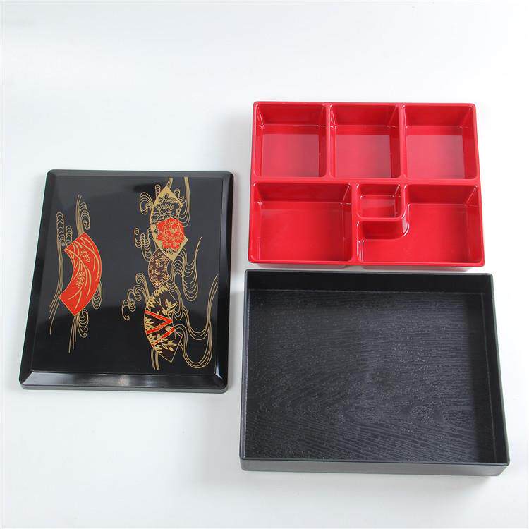 新款直销新款中号常温日式黑红双色六格便当盒饭盒寿司盒餐厅商务