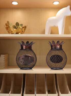 直销新款跨境工艺品菠萝储物罐创意家居摆件菠萝网状瓶塞罐工艺品