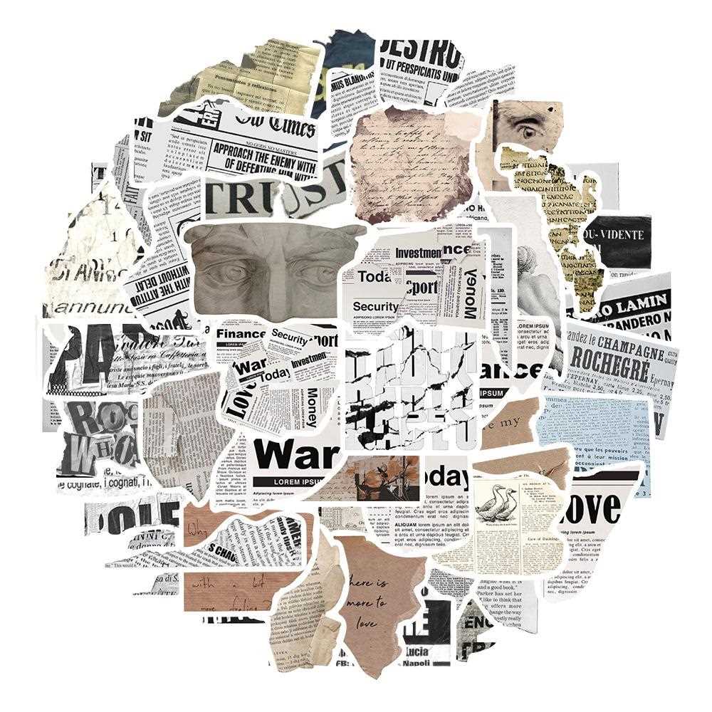 直销新款52张复古风欧美碎片文字贴纸行李箱手账笔记本电脑防水di