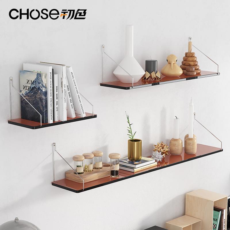 直销新款免打孔透明亚克力墙上置物架路由器悬空墙壁挂墙书架一字