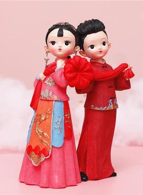 直销新款古装汉服金玉良缘婚庆摆件调皮古风娃娃情侣生日礼物中国