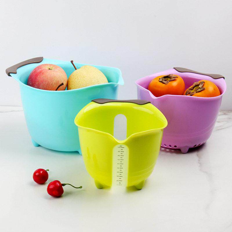 新款直销现货三色可叠易收纳PP沥水篮沙拉盆三件套装 搅拌碗洗菜