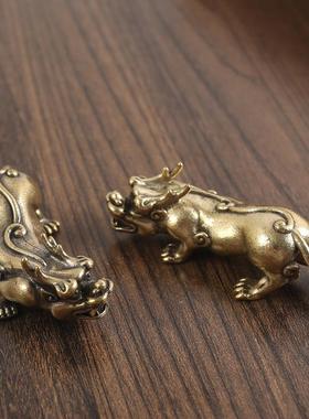 直销新款纯黄铜貔貅摆件大号复古铜器办公室书桌国风茶宠地摊铜工