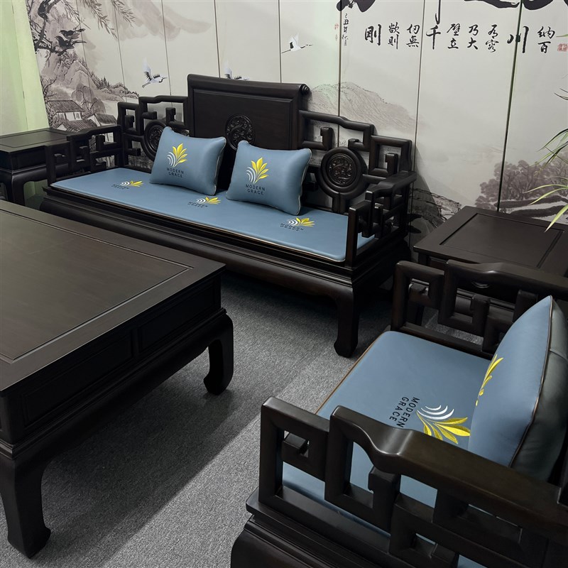 新中式红木沙发坐垫冬夏双面两用防滑防水实木茶椅垫子四季定制款