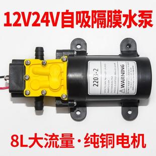 直流12V微小型24V电动抽水泵60W自吸隔膜泵洗车打药喷雾器增压泵