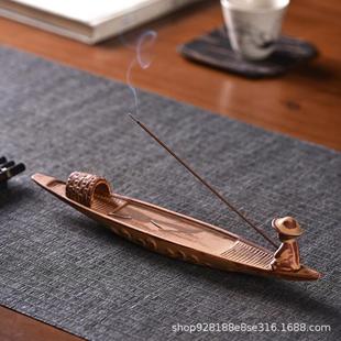 卧点插香器台香道檀香托盘 线香创意陶瓷香插香座 家用佛具香薰炉