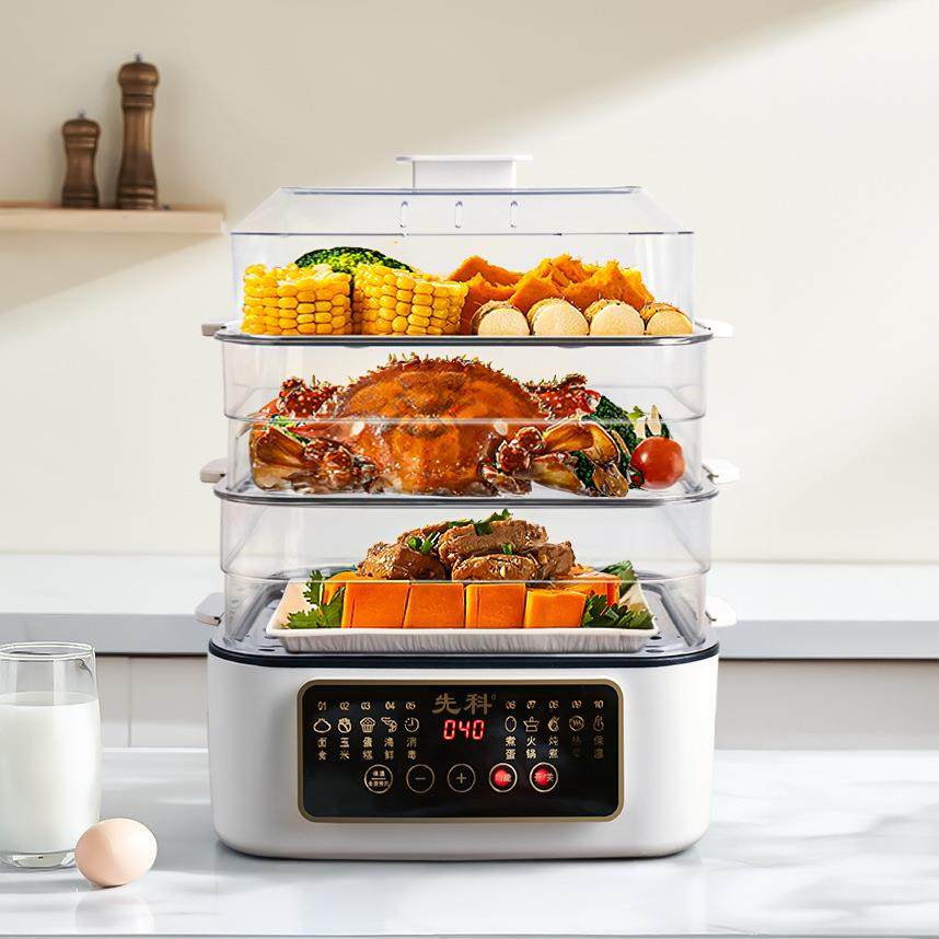 电蒸锅家用多功能三层透明蒸煮一体大容量上蒸下煮智能火锅蒸锅