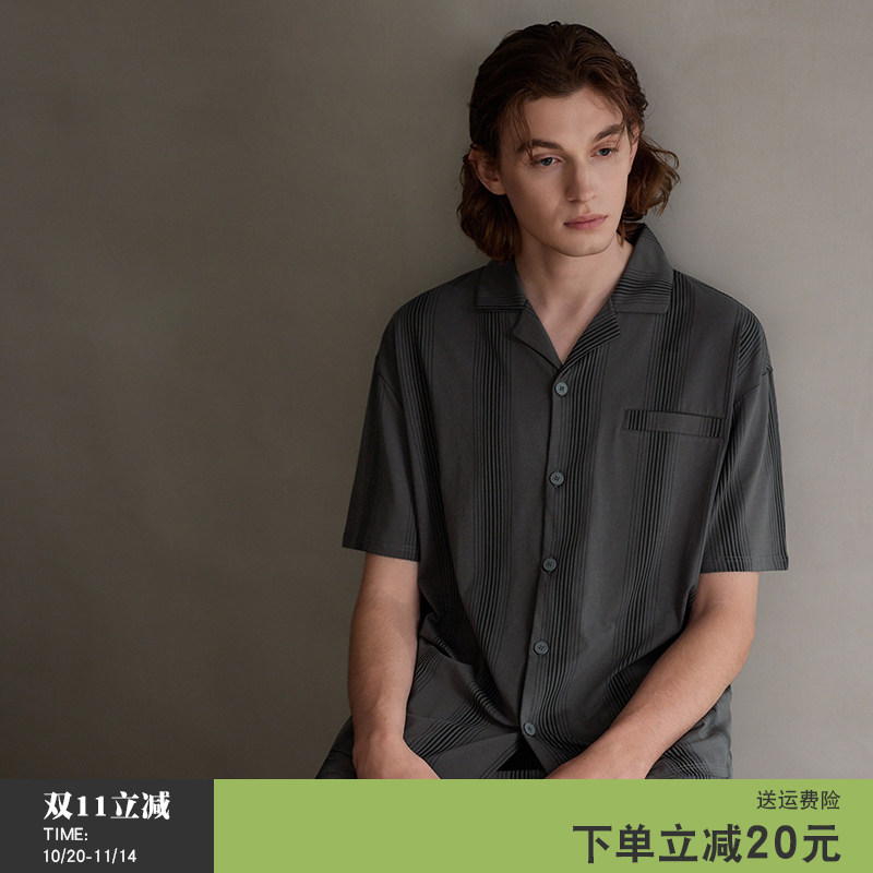 睡衣男款夏季夏天纯棉短袖短裤薄款大码开衫家居服男生可外穿套装