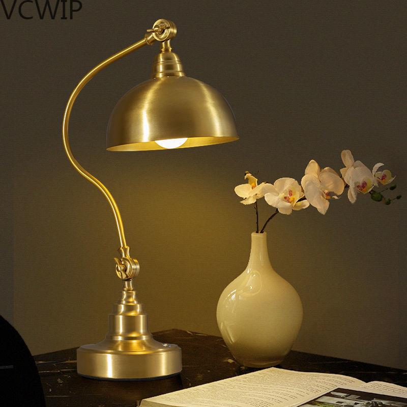 美式复古全铜触摸台灯书房书桌装饰灯工作金属欧式护眼卧室床leb