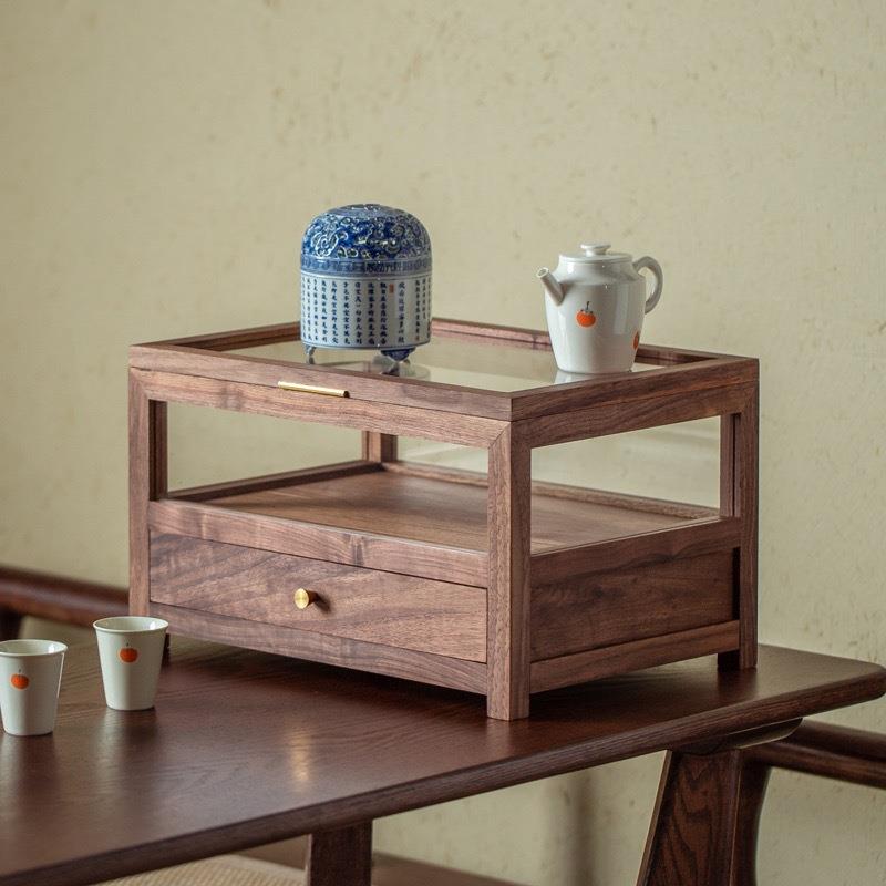 木质桌面收纳盒梳妆台珠宝收纳盒实木带盖透明展示盒桌面储物盒