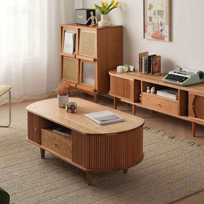 北欧全实木茶几茶桌小户型现代简约原木茶桌樱桃木置物柜客厅家具